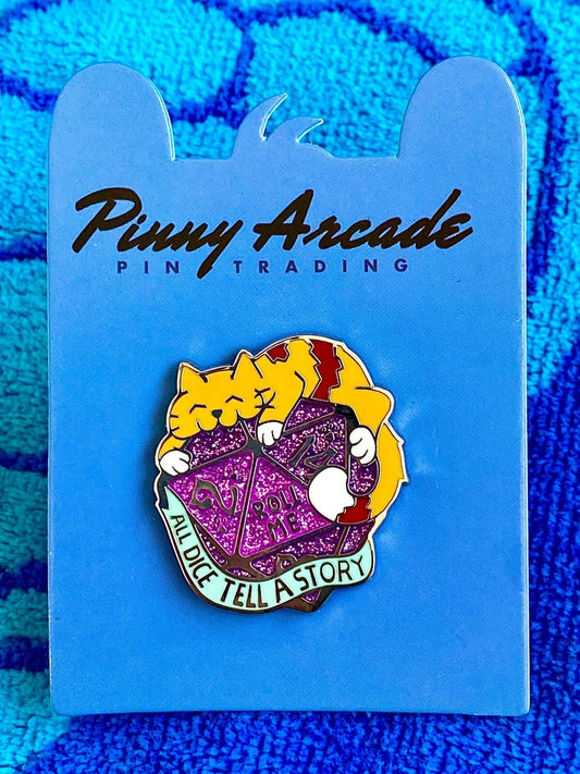 Pinny Arcade PAX Aus 2023 GaD20 D20 Cat Pin All Dice Tell A Story Dice Kitty