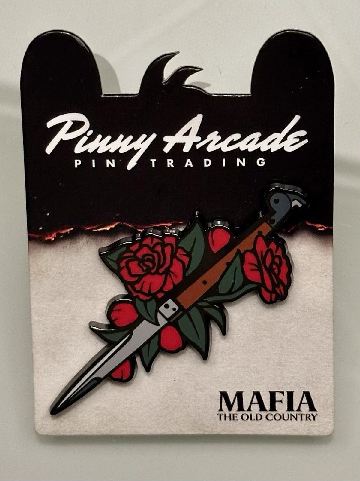 Pinny Arcade PAX East 2025 Mafia Stiletto Blade Pin Panel Exclusive Knife Roses