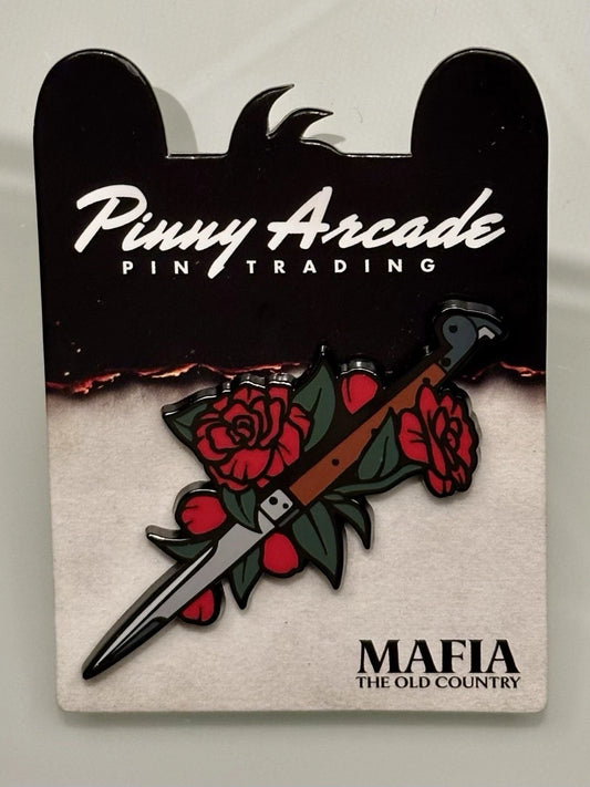 Pinny Arcade PAX East 2025 Mafia Stiletto Blade Pin Panel Exclusive Knife Roses